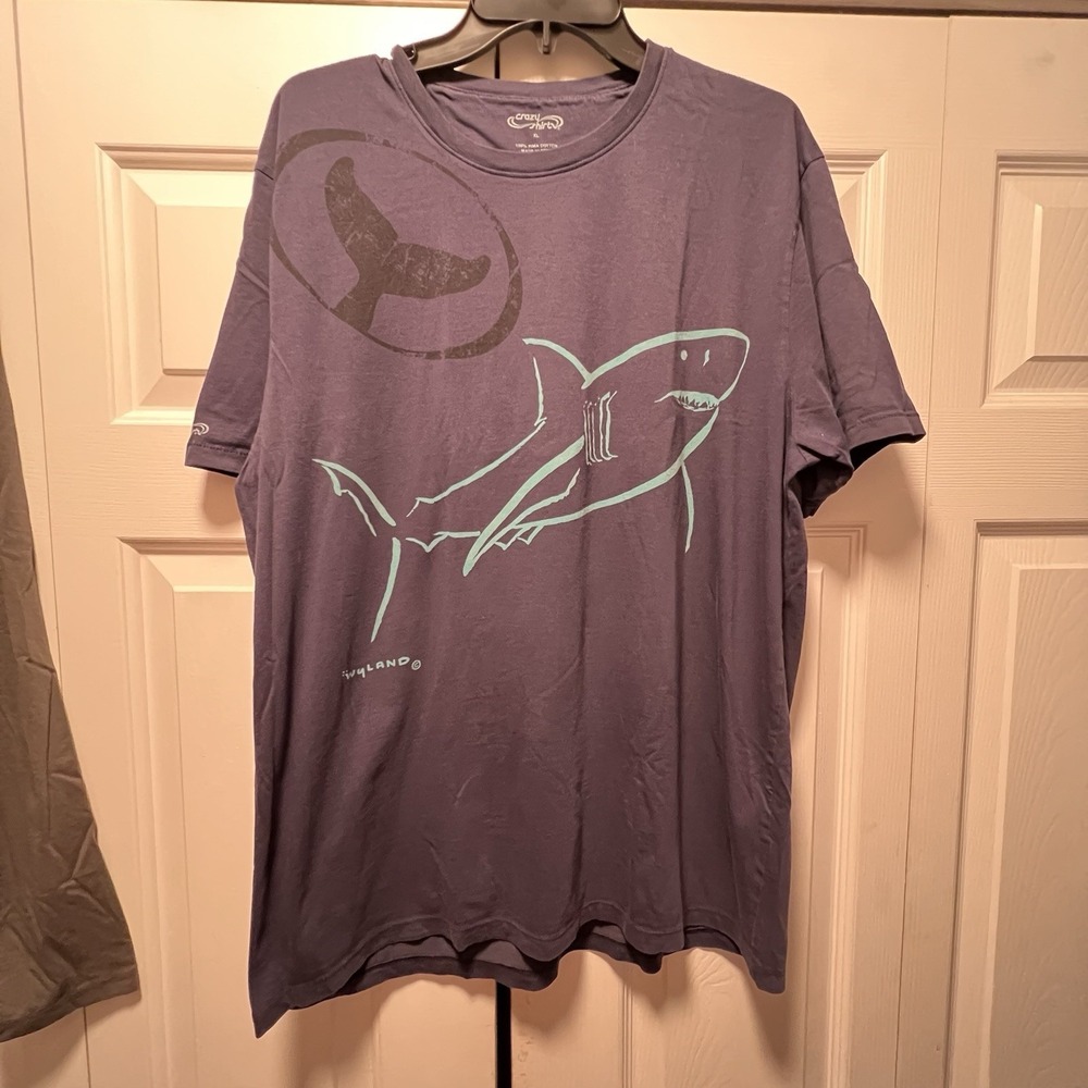 Crazy Shirts Wyland Navy Blue Great White Shark XL Pima Cotton T Shirt